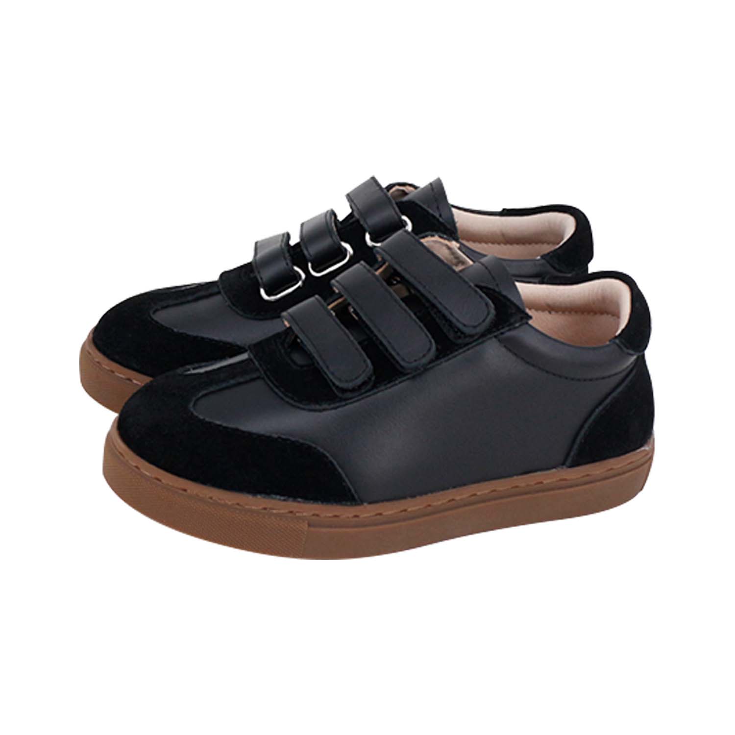 Black+Suede  Brown sole Sneakers Triple Velcro