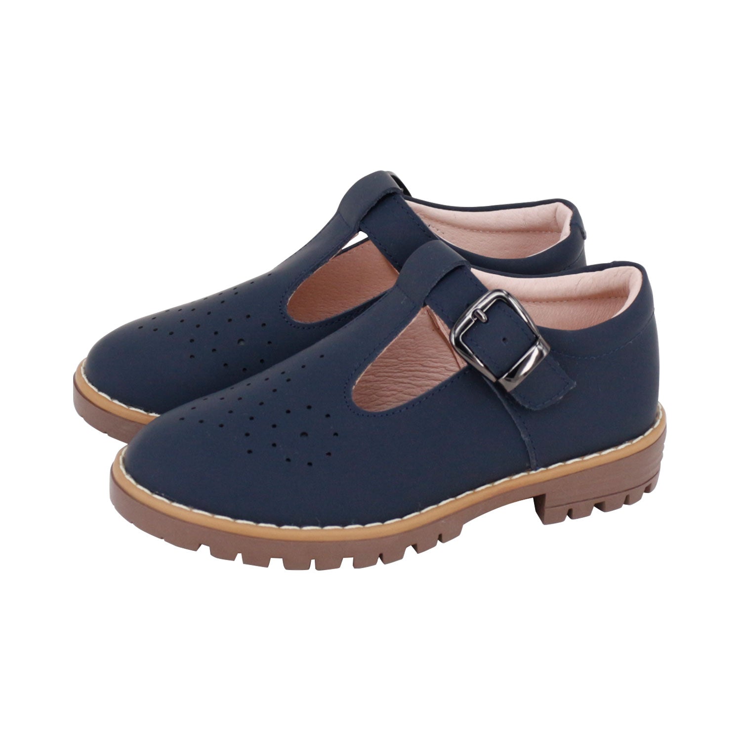 Navy Perforated T Strap