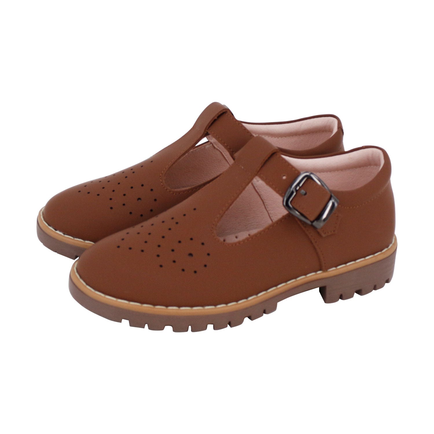 Brown Perforated T Strap