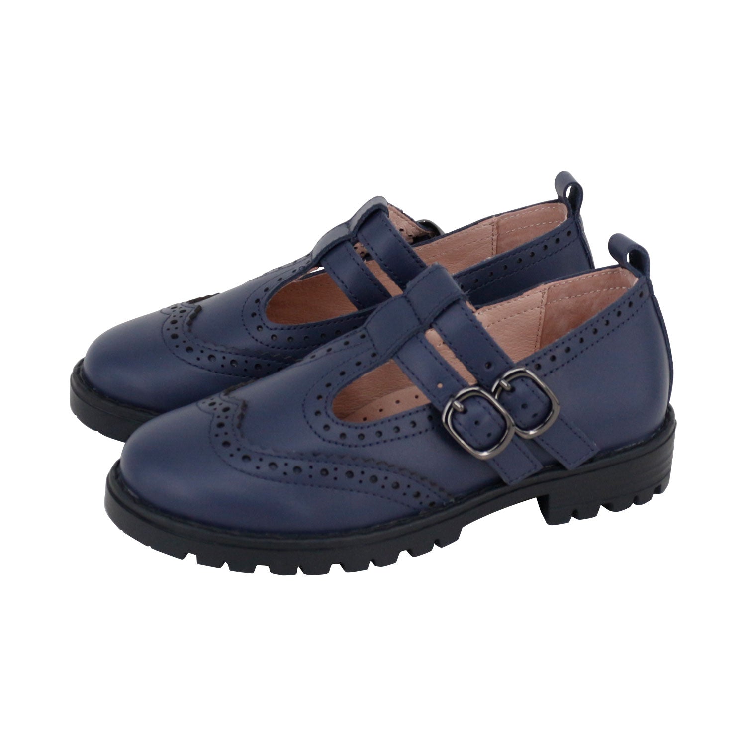 Navy Double T Strap Bulky Sole