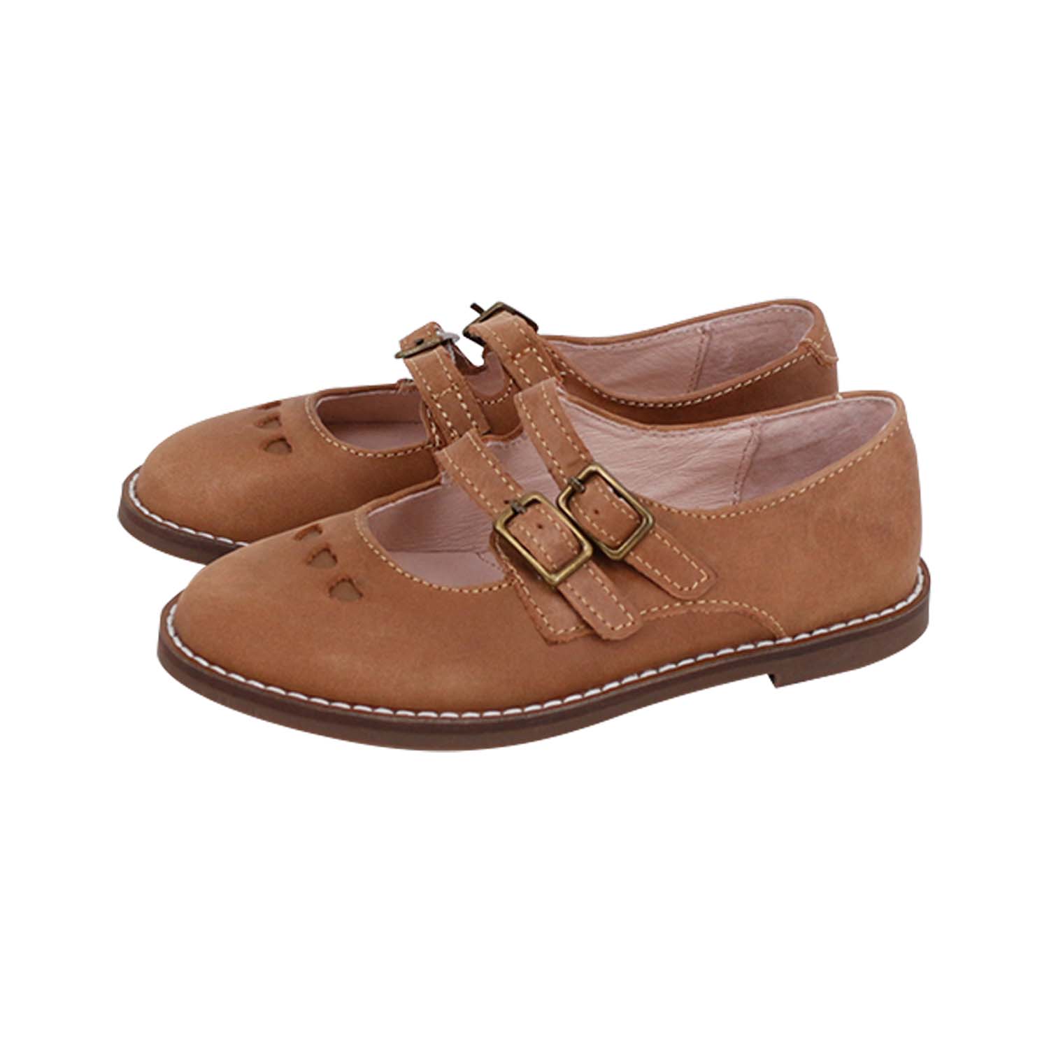 Brown Wax Double Strap Mary Jane