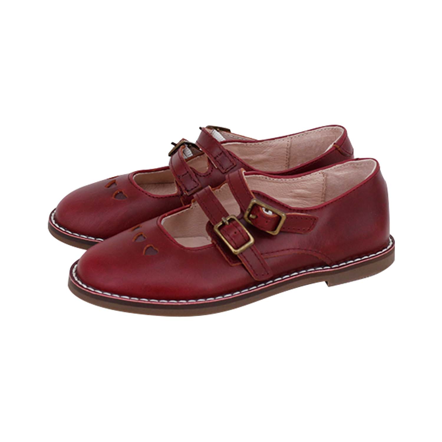 Burgundy Wax Double Strap Mary Jane
