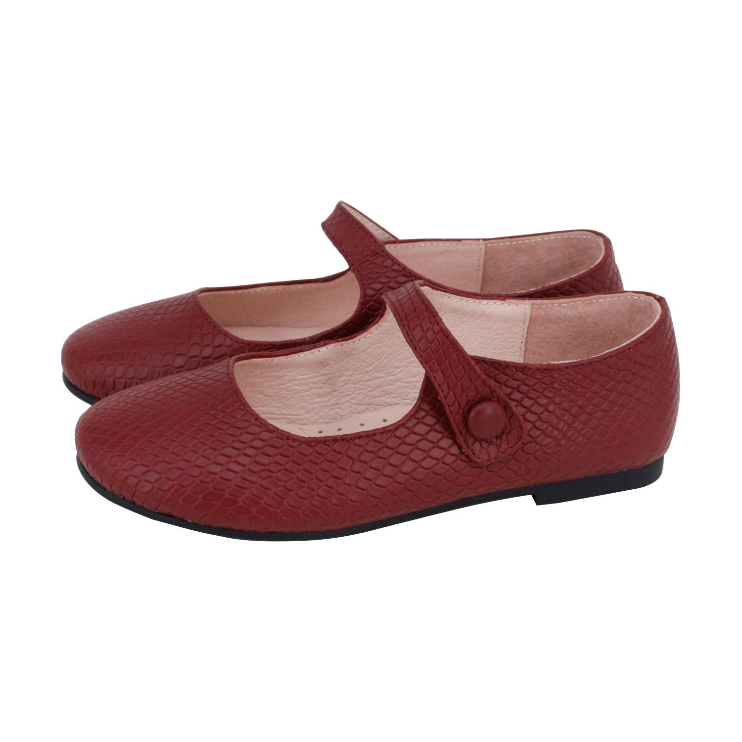 Burgundy Embossed Mary Jane Button
