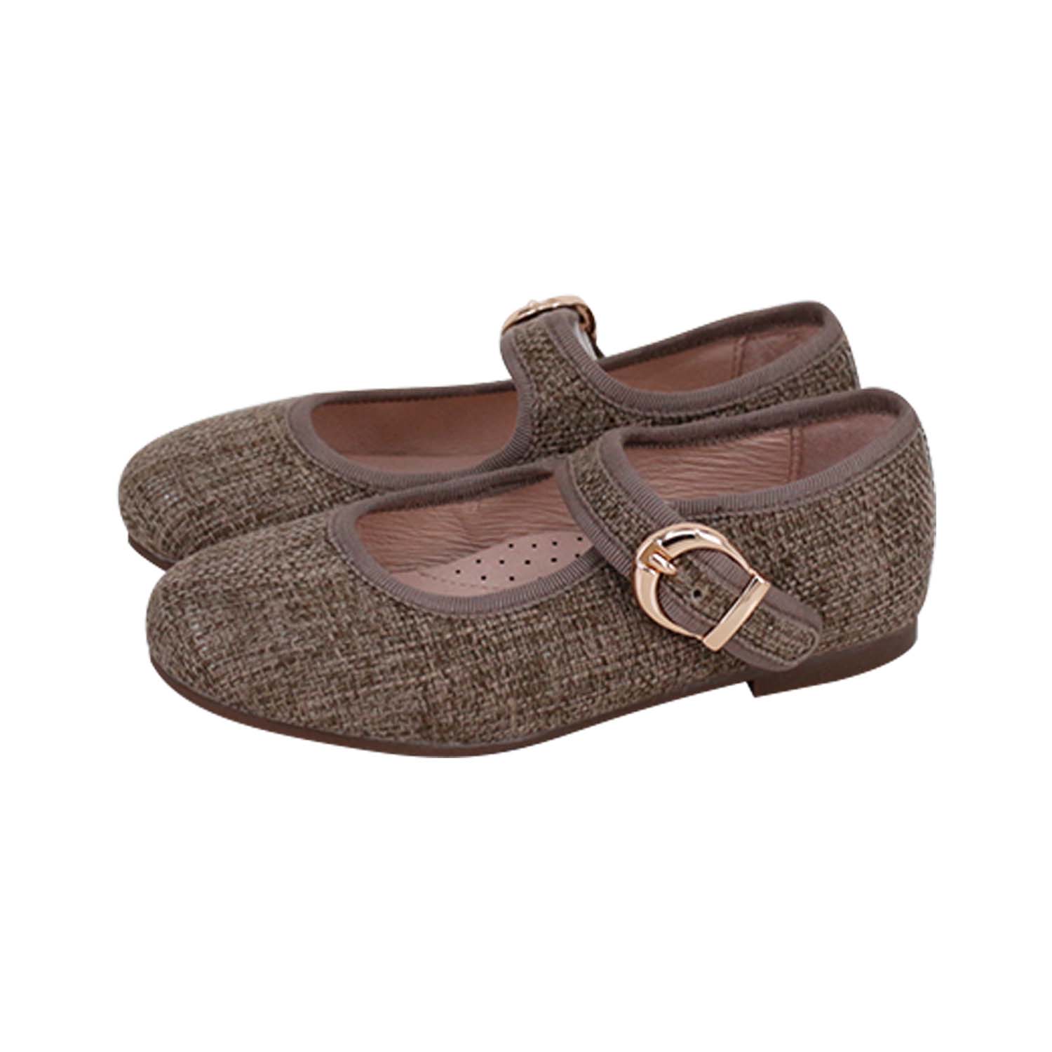 Brown Linen Buckle Mary Jane