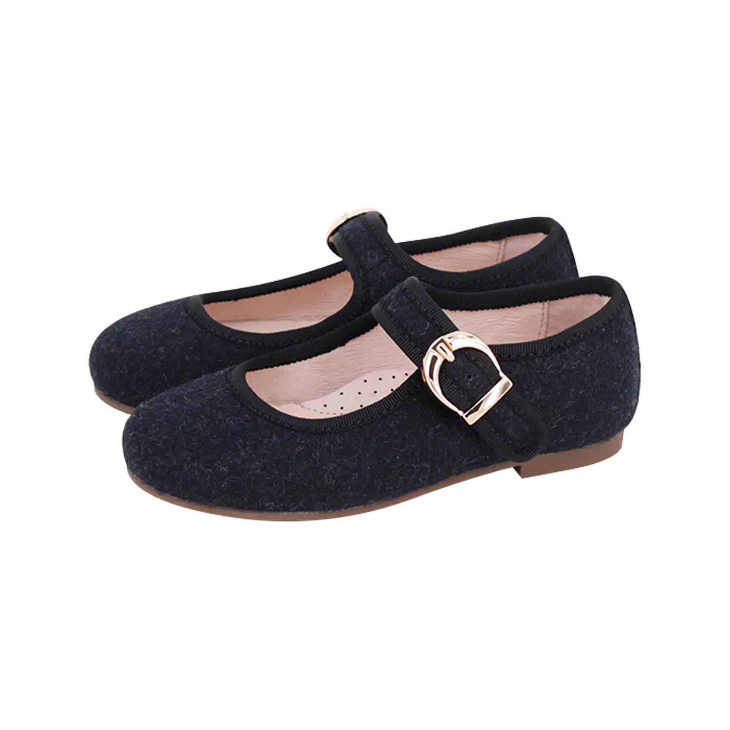 Black/Gray Wool Buckle Mary Jane
