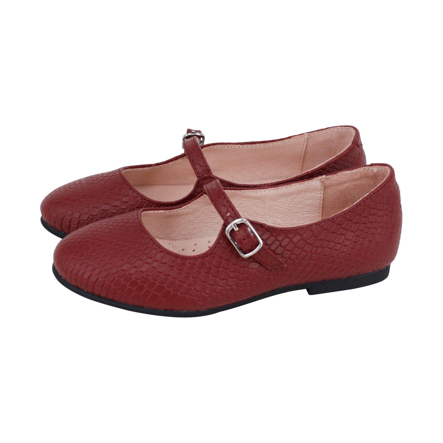 Burgundy Embossed Front Strap Mary Jane