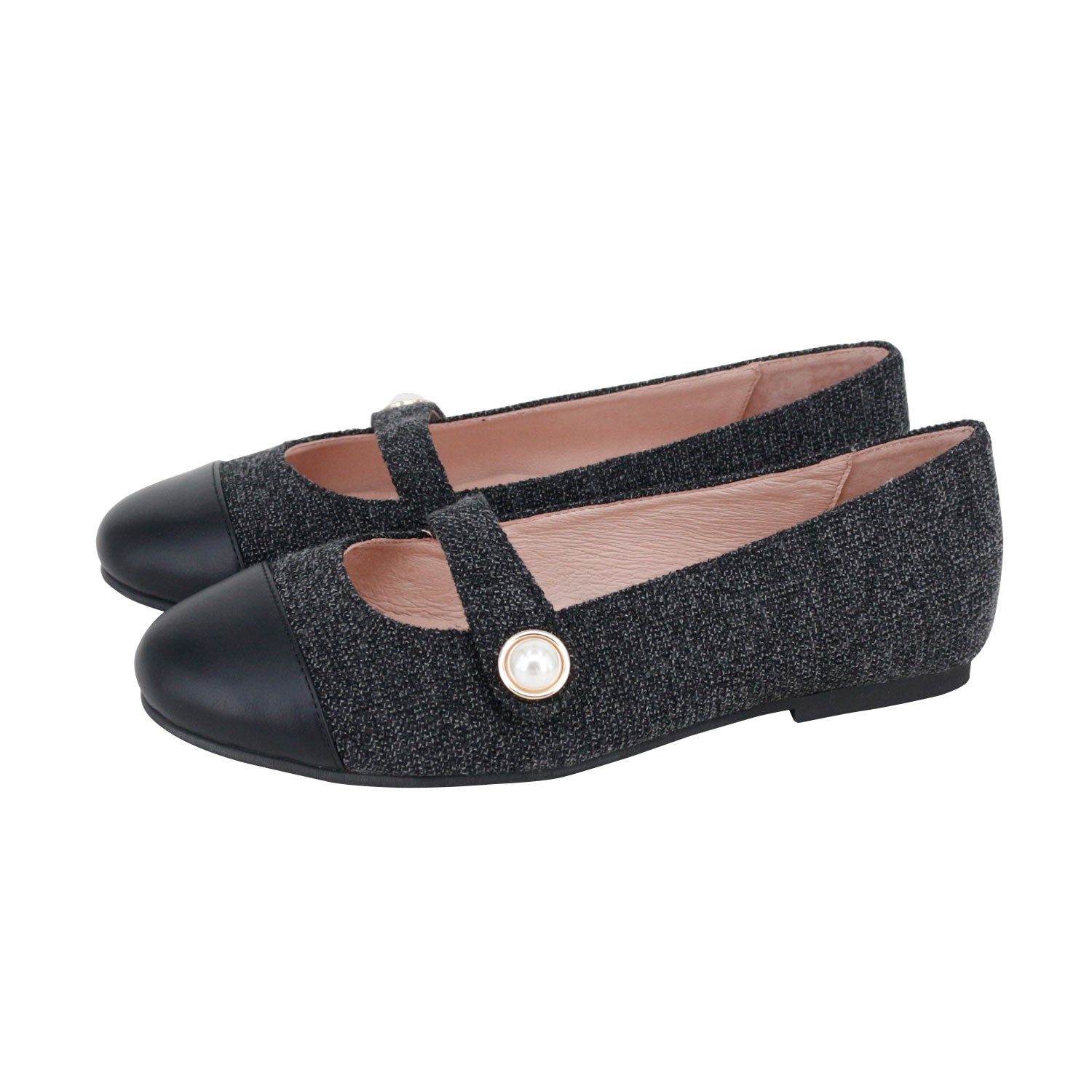 Black+Linen Front Strap Pearl Button