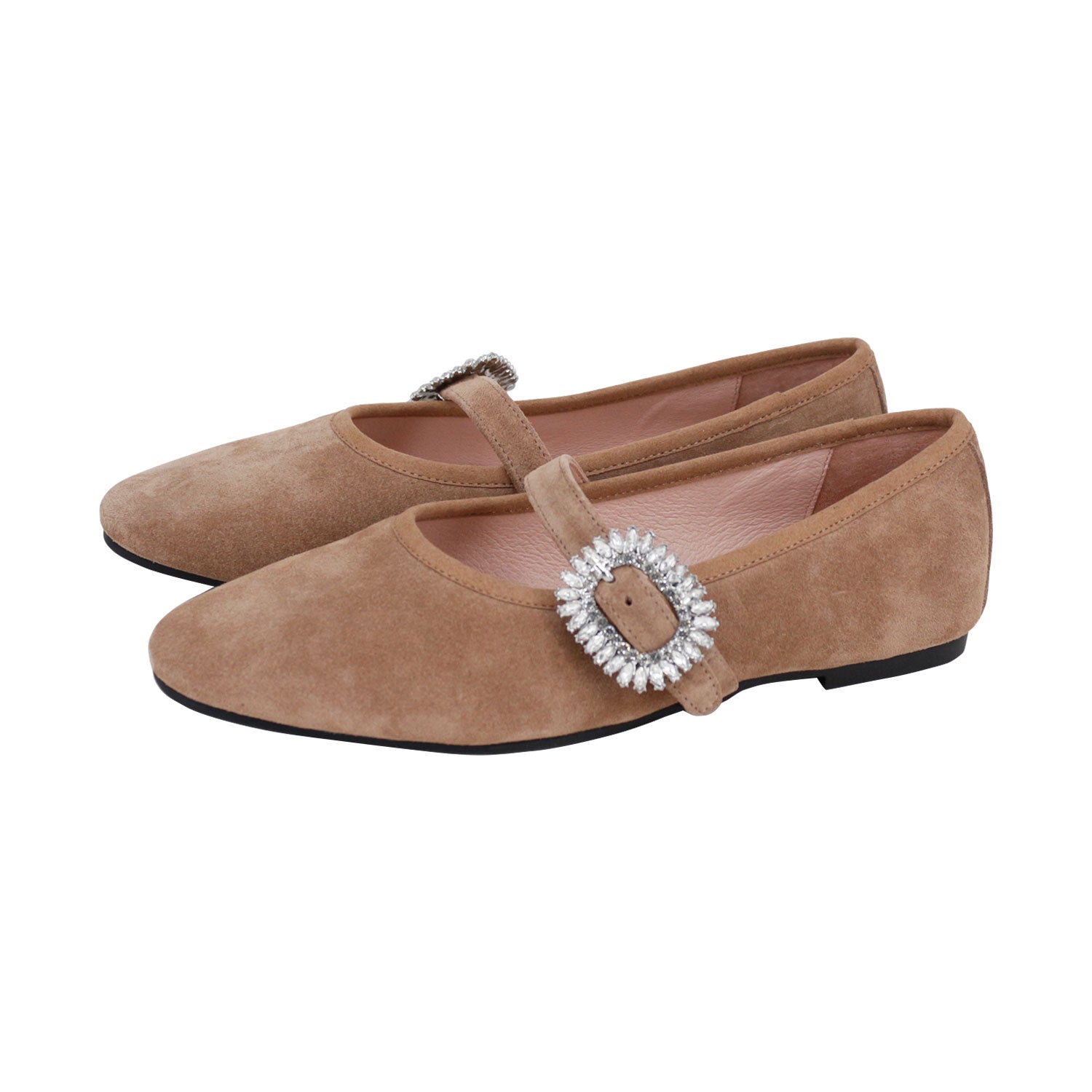 Beige Suede Rhinestone Buckle