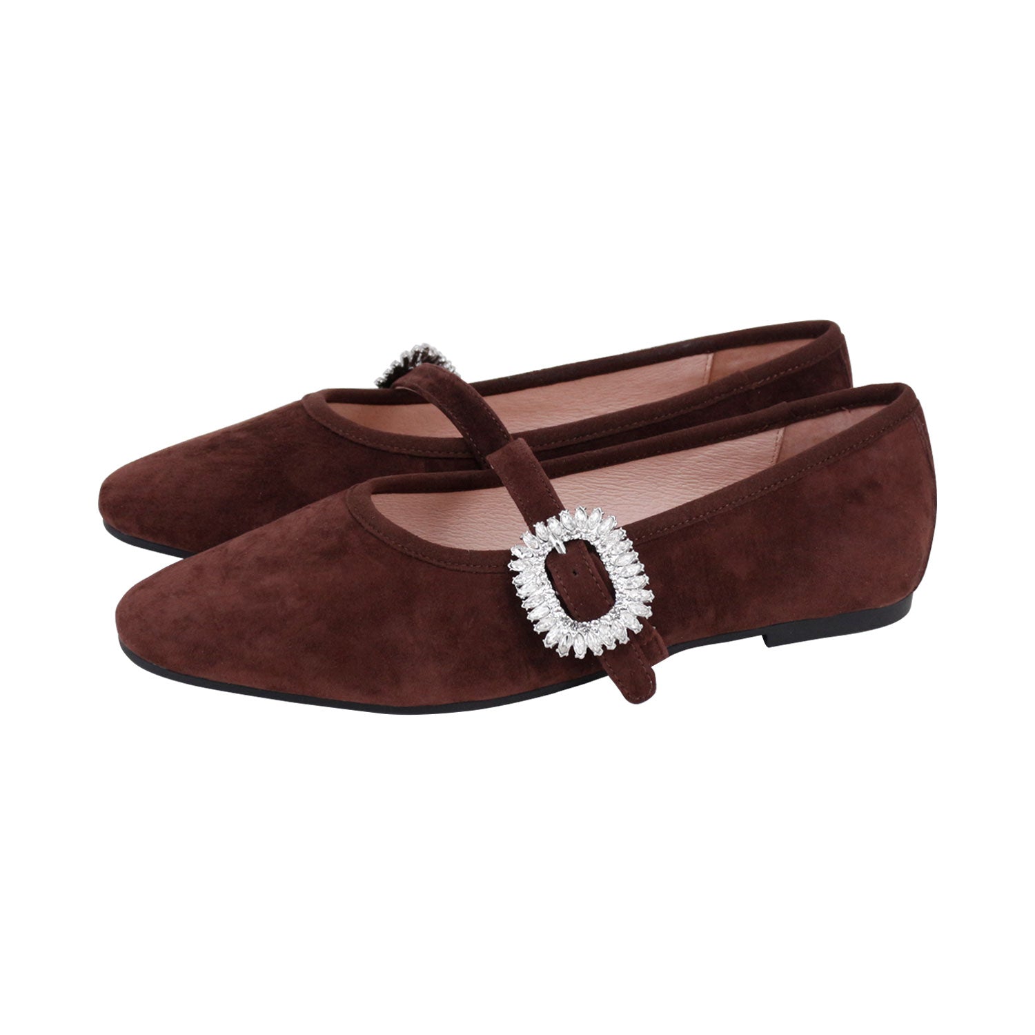 Brown Goat  Suede Rhinestone Buckle