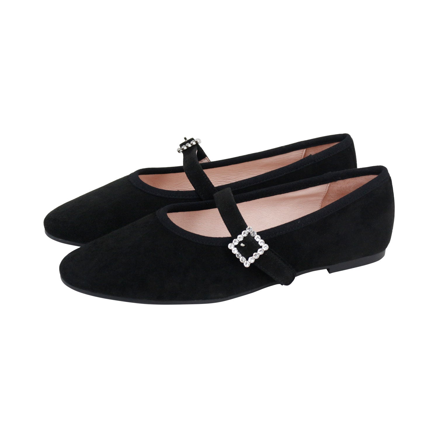 Black Goat  Suede Rhinestone Buckle