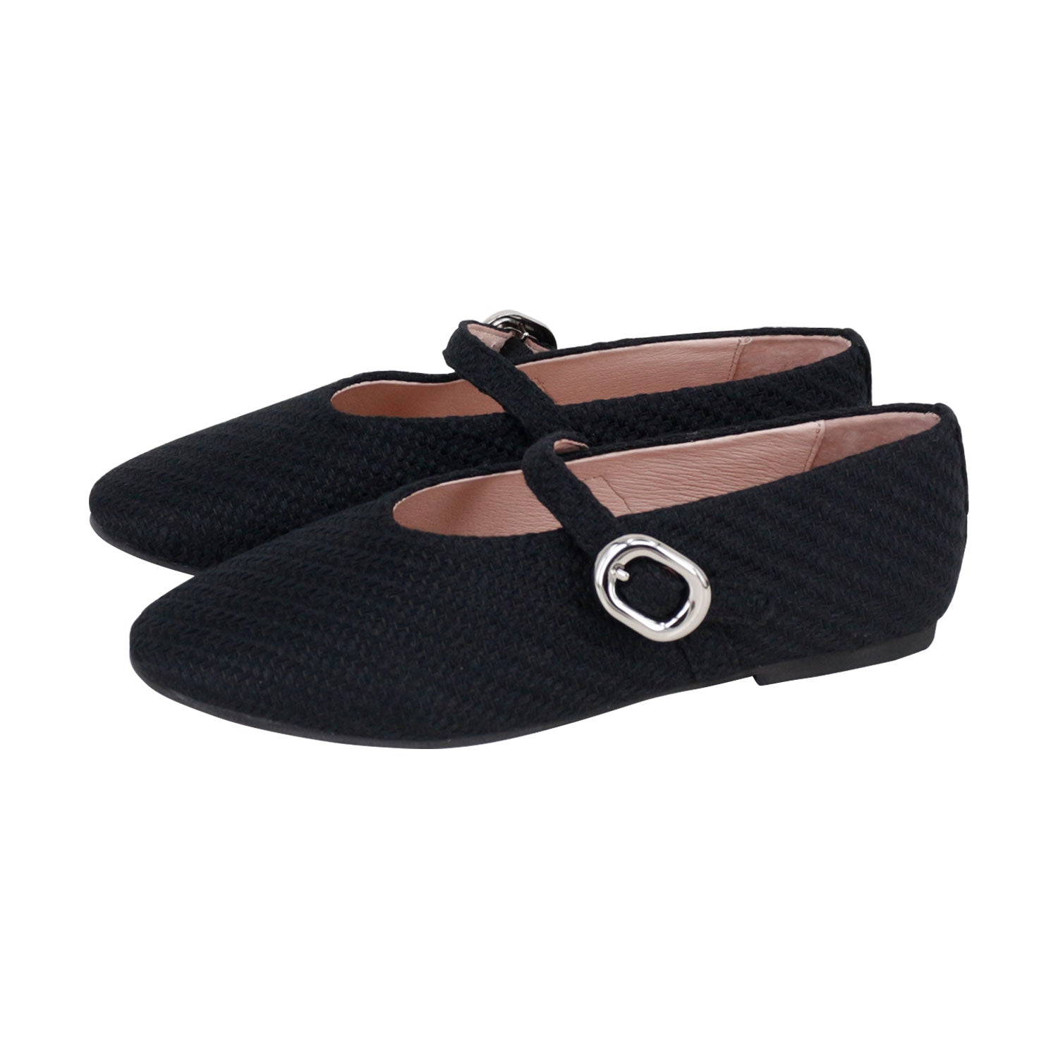 Black Linen Mary Jane Single Strap
