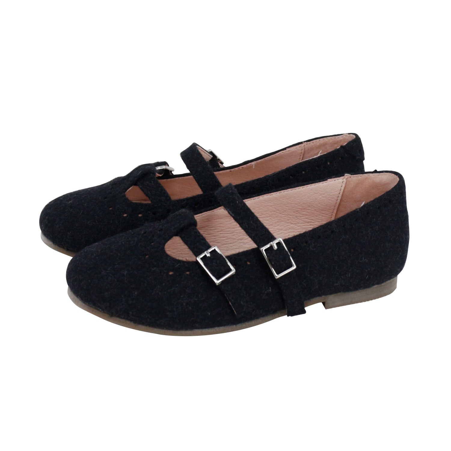 Black/Gray Wool Double T Strap